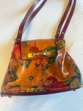 Patricia Nash Floral Leather Crossbody Bag in Orange and Burgundy - wristlet too